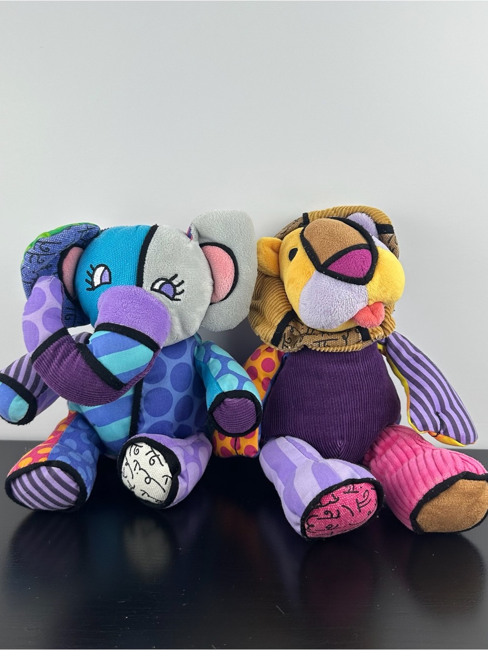 Romero Britto Rare Jasper Elephant & Leonardo Lion 9" Enesco Colorful Pop Plush